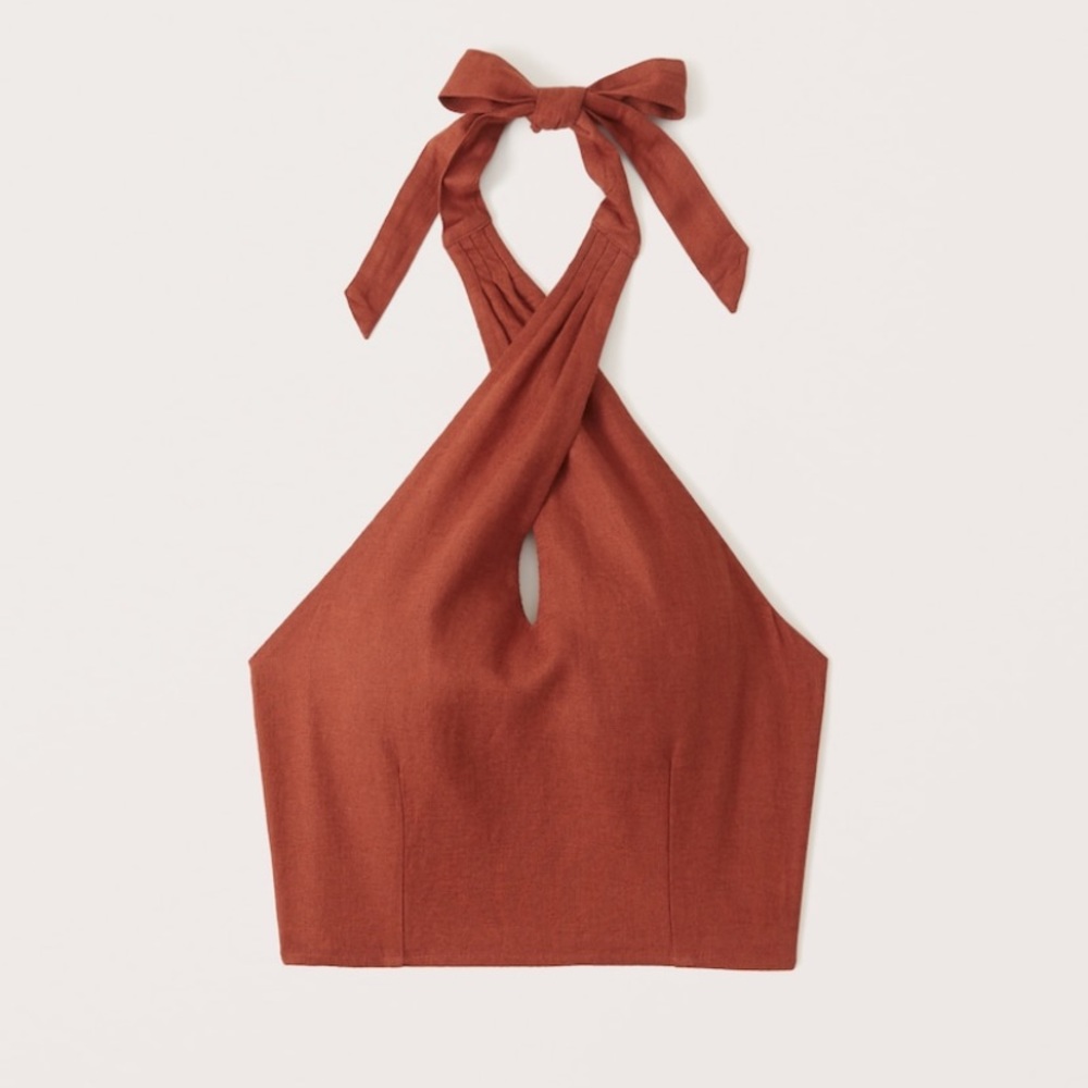 Abercrombie Twist-Front Linen-Blend Halter Top - Picture 2 of 4